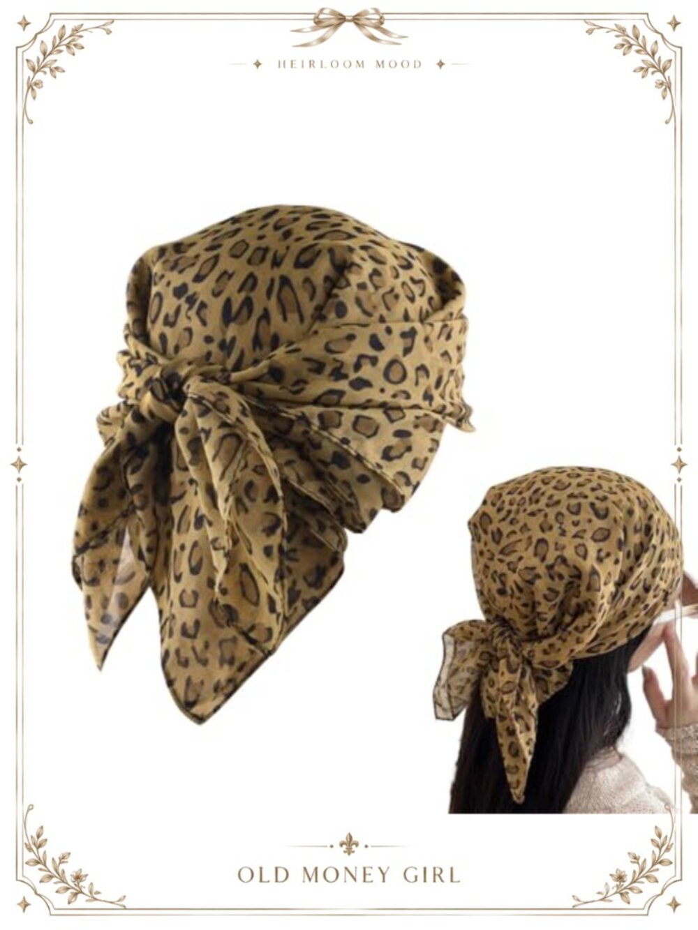 Silk Leopard Cheetah Print Hair Scarf Headwrap Headband Elastic Ties for Women